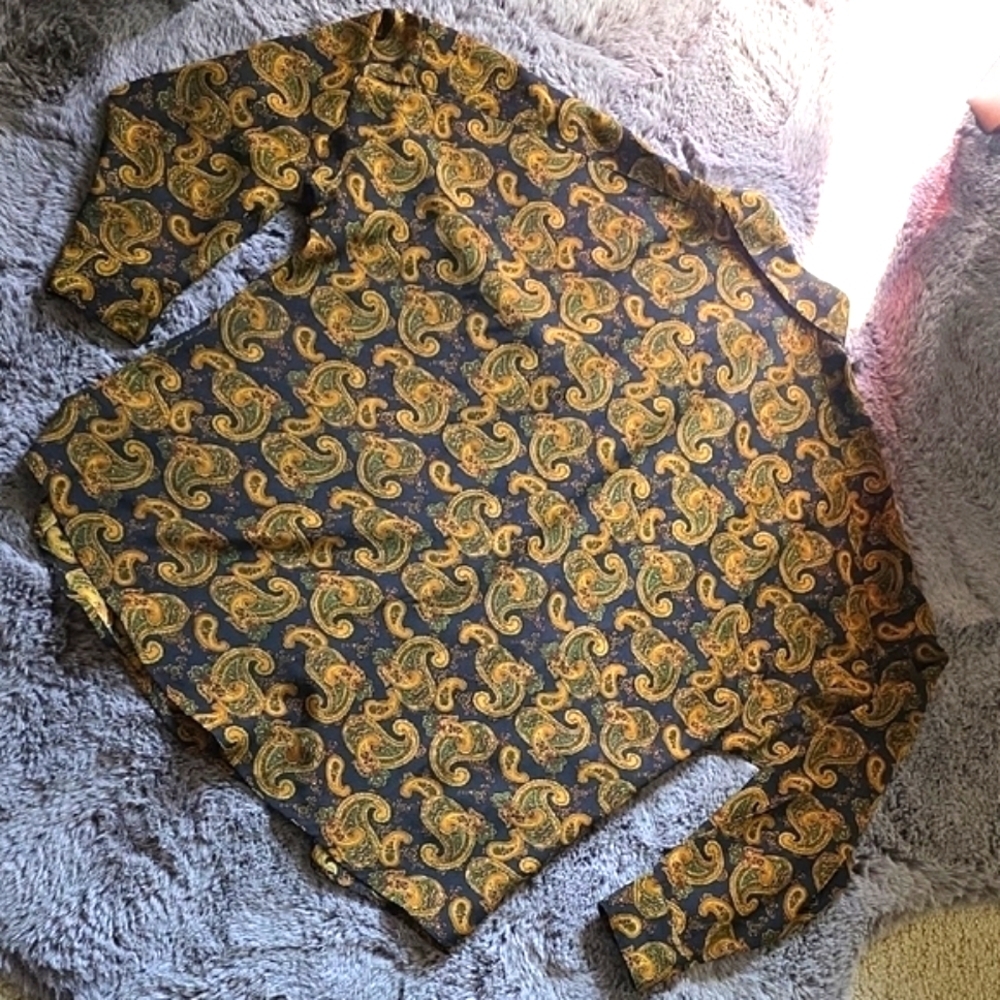 VTG Ellen Tracy Navy/Black and Gold Paisley Blouse Size 8 - Picture 3 of 13